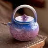 Bule de Chá Cerâmico com Gradiente Roxo do Fabricante com Coelho de Jade Esculpido e Lâmpada, Conjunto de Chá Kung Fu de Alta Qualidade com Bule com Filtro, Bule Único