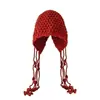 Chapéu de Tricô Trançado Feito à Mão Tendência Nova Moda Patchwork Franja Chapéu de Lã Vermelho para Mulheres Outono e Inverno Quente Botão