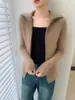 Temperamento por las nubes ~ Cárdigan de Cachemira Otoño e Invierno para Mujer Solapa Cremallera Delgado Tejido de Punto Prendas de Punto de Color Puro Chaqueta Top