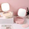 Espejo de Maquillaje Multifuncional Caja de Almacenamiento de Joyería con Peine, Almacenamiento de Aretes Tipo Cajón, Espejo Plegable para Tocador