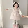 2026 Colete de Lã Floral Princesa Outono/Inverno Nova Moda Vestido para Meninas Bebês Crianças Frete