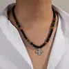 Colar Feminino Ajustável de Liga Estilo Étnico Retrô Pingente Redondo Cruz Contas de Pérola Acrílico