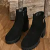 2026 Botines Casuales Comercio Exterior Talla Grande Tacón Cuadrado Botas Martin Ropa Exterior para Mujer Otoño e Invierno Nuevo Color Sólido Europeo y Americano Hebilla