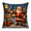 Juego de Cuatro Fundas de Almohada Navideñas: Santa Claus, Muñeco de Nieve, Oso de Peluche, Camioneta Vintage, Cojín con Estampado de Escena Invernal Nocturna con Nieve