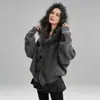 Suéter com Capuz e Gola Grande de Pelo Amazon Transfronteiriço para Mulheres, Novo Outono e Inverno Casual Estilo Europeu e Americano Cardigan Quente de Tricô