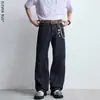 Jeans de corte recto ligeramente acampanado, corte curvo, denim crudo cleanfit, estilo retro americano para hombre, marca de moda, lavados y desgastados