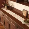 Alfombrilla para mueble de TV con borde de veta de madera retro y patrón floral pequeño, impermeable, a prueba de aceite, fácil de limpiar, alfombrilla protectora antipolvo larga para el hogar