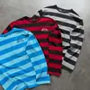 Verão Nova Moda Listrado Estampado Y2K Tendência Marca Solto Novo Versátil Casual Manga Longa Top Camiseta Atacado