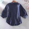 Camisa Bordada Artística New Retro Transfronteriza para Mujer Top Manga de Linterna de Siete Puntos Holgada que Cubre el Vientre Camisa Adelgazante con Cuello en V