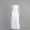Vestido Tubinho de Algodão Puro Transfronteiriço Estilo Europeu e Americano Verão 2026 Novo para Férias Ombro a Ombro Plissado Cintura Alta Longo