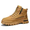 Sapatos de trabalho de couro de cano alto INS, botas Martin casuais da moda estilo coreano, tamanho 45, sapatos masculinos estilo vintage, botas amarelas para motociclista, tamanho 46