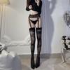 Medias de Seda Negras con Liguero sobre la Rodilla para Mujer Encaje Celebridad de Internet Calcetines Súper Populares Medias Altas con Borde Largo Rojo y Blanco Set al Mayoreo