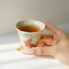 Taza de Té con Forma de Flor de Pie Alto, Glaseado de Caramelo, Orquídea Mariposa Pintada a Mano, Dinastías Tang y Song, Taza de Té para el Hogar, Juego de Té Kung Fu, Taza Individual Estilo Antiguo