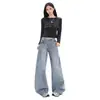 Jeans Lavados Azul Claro Scimitar para Mujer en Otoño e Invierno Nuevos Pantalones de Cintura Alta Sueltos de Pierna Ancha Adelgazantes Que No se Pegan a las Piernas