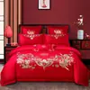Textil Hogar Boda Juego de Cuatro Piezas Funda de Edredón Bordada para Boda Habitación de Boda Roja Cama de Boda Juego Festivo Chinoiserie