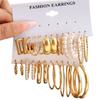 12 pares de Aretes de Aro Circulares de Perla Artificial Blanca Pendientes traje Pendientes