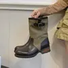 Botas retrô com salto empilhado, sapatos de cowboy western, novo modelo 2026, salto grosso, sola grossa, botas de equitação, botinhas estilo britânico