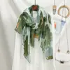 Comércio exterior transfronteiriço estampagem a quente flor Lingxiao lenço de seda estampa de flor folha de ginkgo fio de seda lenço longo feminino