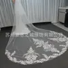 Moda nuevo hecho a mano fila flor larga doble cola grande velo blanco maquillaje boda novia principal accesorios de boda