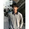 2026 Nuevo Top Casual Holgado de Manga Larga para Primavera y Otoño, Cremallera Media, Bloque de Color, Cuello Solapa, Costuras de Contraste