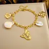Pulseira Unissex Estilo Transfronteiriço da Moda Estilo Férias na Praia do Litoral Aço Inoxidável Banhado a Ouro Acessório de Concha Sereia Pulseira