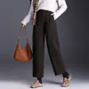 Pantalones de pierna ancha acampanados de cachemir grueso con cintura elástica para mujer 2026 Otoño/Invierno Nuevos de cintura alta adelgazantes con temperamento para el trabajo
