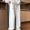 Calça de moletom cinza pesada do hiphop americano outono e inverno forrado de lã grosso esportes da moda calças compridas casuais retas
