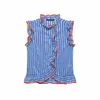 Atacado Verão 2026 Novo Estilo Europeu e Americano Feminino Camisa Decorativa Listrada em Camadas 26409