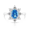 Anel de dedo com formato de ovo super brilhante, corte flor de gelo de gema colorida, ovo de pombo, girassol, banhado a ouro branco, diamante de alto carbono, item de venda quente transfronteiriço