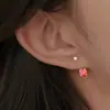 Pendientes de Gancho para Oreja de Plata de Ley S999 con Circonita Roja de Cuatro Garras, Simples y Versátiles, Cierre de Rosca para Perforación de Oreja, Pendientes Colgantes Traseros