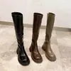 Novedad Otoño/Invierno 2026 Botas Largas Marrón Oscuro Hasta la Rodilla, Botas de Tacón Grueso Color Caqui para Mujer, Botas de Jinete de Punta Redonda