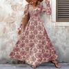 Tume Exportação Transfronteiriça da Amazon Vestido Estampado Retro Outono e Inverno Elegante Vestido de Manga Longa com Decote em V Roupas Femininas