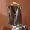 Chaleco Corto de Otoño Sin Mangas Versátil Moda Casual Chaqueta Chaleco Elegante Chaleco de Cuero con Cuello en V