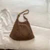 Bolsa de palha simples e casual, única e moderna para férias na praia, bolsa estilosa com trama vazada, bolsa de ombro tote de grande capacidade