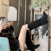 Botas Largas para Mujer con Tacón Grueso, Estilo Melange Marrón, Botas Vaqueras de Monta Occidentales Que No Sobrepasan la Rodilla