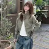 Jaqueta Cardigan Suede Gola Alta Retrô Americana Feminina Outono Inicial 2026 Nova Casual Versátil Jaqueta Curta Top