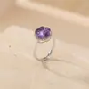 Anillo de Plata Yilu Amatista Natural Plata de Ley S925 Chapado en Oro Flor de Ciruelo Amatista Punto Caliente