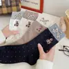Calcetines de Otoño Nuevos para Mujer a Media Pantorrilla Estilo Japonés Oso Dibujo Animado Lazo Algodón Modernos Lunares Calcetines Largos para Niñas Invierno