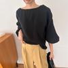 En Stock Primavera/Verano 2026 Nuevo Estilo Coreano Simple y Elegante Cuello Redondo Cinta Holgada Versátil Mangas Largas Abullonadas Camisa para Mujer