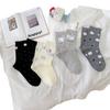 Calcetines de Algodón Blancos Sin Costuras con Parche Bordado de Gato de Dibujos Animados de Moda y Moño, Calcetines de Media Pantorrilla, Calcetines Holgados de Moda y Versátiles
