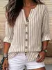 2026 Nueva Camisa Rayada Estilo Francés Tallas Grandes, Corte Holgado Algodón-Lino Texturizado, Estilo Resort, Ropa Popular Europea y Americana para Mujer