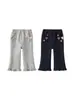 Pantalones Acampanados para Niña Bordados de Corazón, Pantalones Casuales de Otoño con Cintura Elástica, Bolsillos y Dobladillo con Volantes para Niña