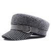 Gorra de Pintor Pied de Poule para Mujer Estilo K Harajuku Literaria Retro de Copa Plana Gorra Militar Otoño e Invierno de Lana Versátil Octogonal