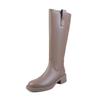 Botas de Caballero Rectas Largas de Cuero de Vaca Entera 2025 Otoño e Invierno Punta Redonda Tacón Medio Grueso Botas Altas de Piel Genuina para Mujer Talla Grande 41