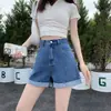 Shorts de Mezclilla Dobladillos Mujer Verano Sueltos Estilo Coreano Estudiante Cintura Alta Adelgazantes Casuales Delgados Línea A Pierna Ancha Hot Pants