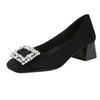 Novos Sapatos Femininos de Couro Genuíno 2026 com Fivela de Strass, Salto Alto Baixo Estilo Francês, Sapatos de Casamento Vermelhos, Confortáveis para o Dia a Dia e Uso Profissional, Saltos Bloco