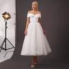 Aliexpress Vestido de Casamento Leve 2026 Novo Comprimento Médio Ombro a Ombro Socialite Festa Europeu e Americano Branco Noivado Vestido de Noite