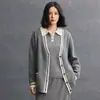 Nuevo Suéter Cardigan Abrigo de Punto Trenzado de Cachemira para Mujer Otoño/Invierno 2025 Bloque de Color Bolsillo Doble Cuello en V