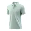 Camisa Polo de Hielo de Seda para Hombre Verano 2026, Manga Corta, Casual de Negocios, Transpirable, Color Sólido, Top Polo con Cuello de Solapa