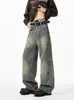 Pantalones casuales estilo americano, pantalones rectos holgados de pierna ancha para primavera y otoño, jeans de mezclilla lavada con estilo para hombre, estilo vintage moderno de alta calle